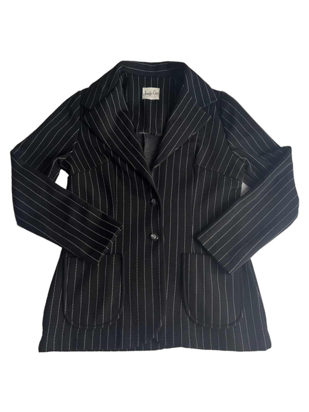 Jennifer Gee Vintage 70s Blazer Womens Pinstripe Sz 12 Office Chic Dark Academia